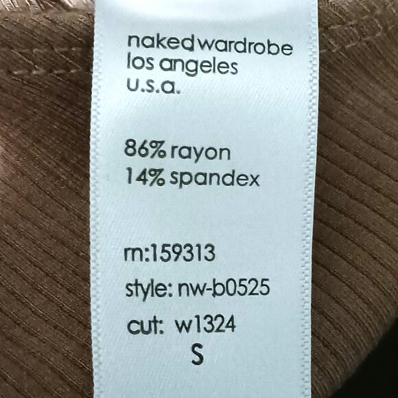 Naked Wardrobe Sleeveless Tan Ribbed Thong Bodysuit Size S - Picture 8 of 11